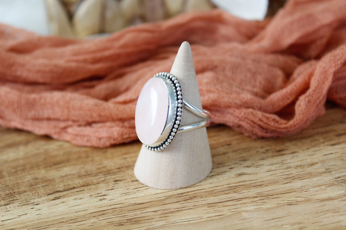 Beaded Rose Quartz Ring (Sz.10.5)