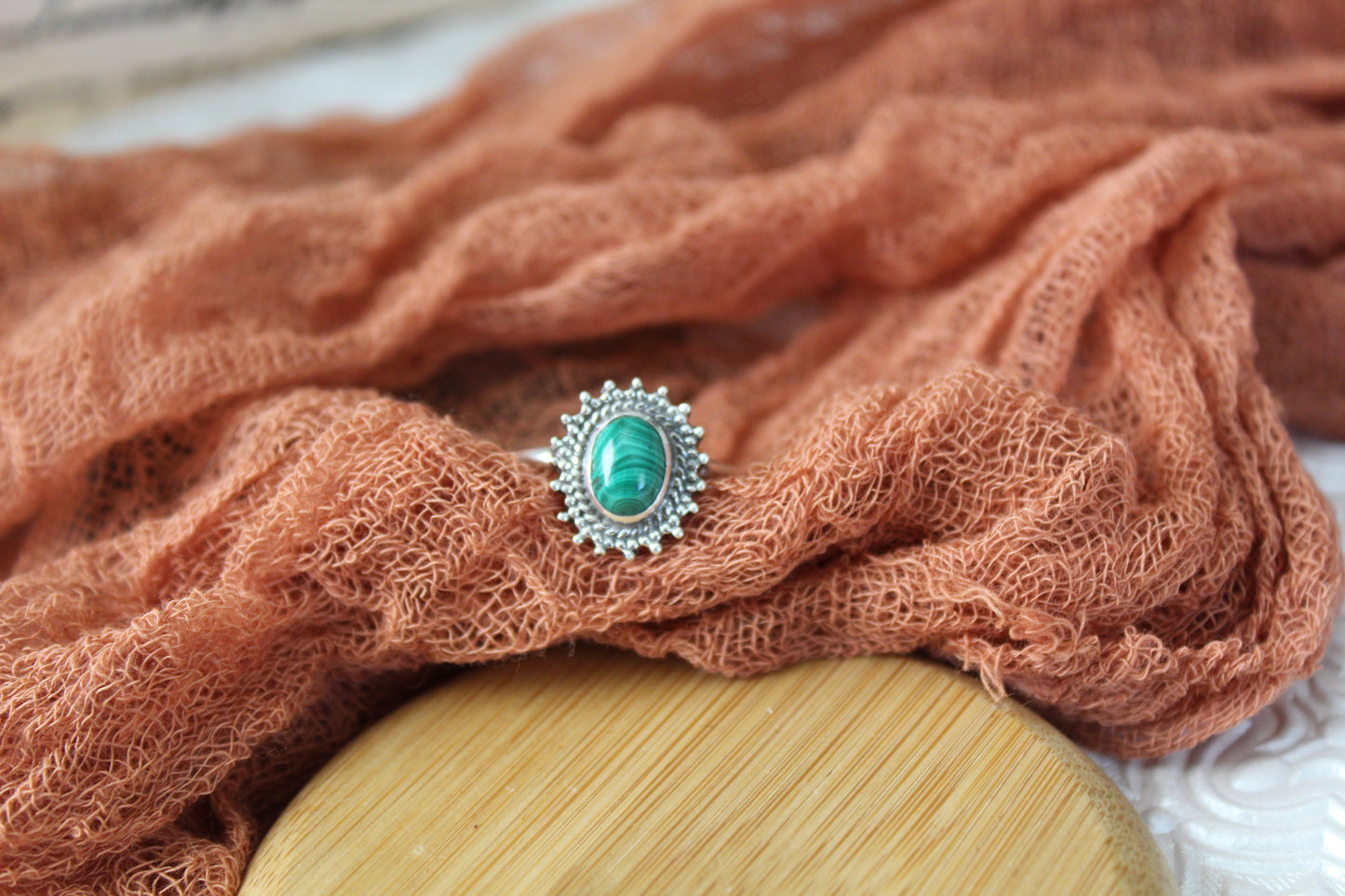 Malachite Sunburst Ring (Sz.9)