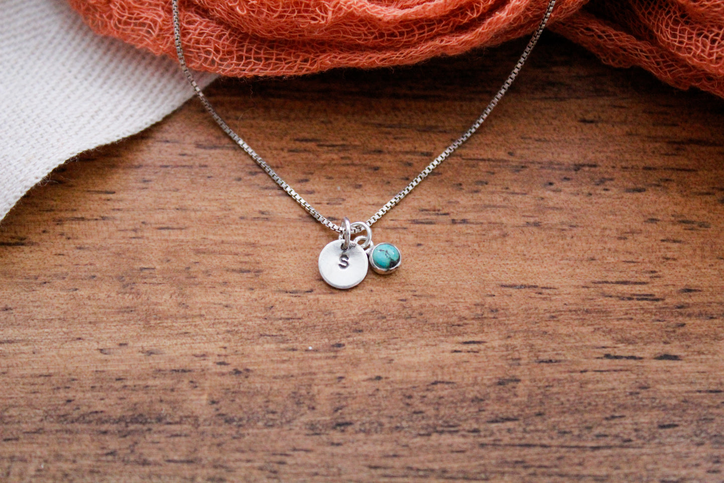 Dainty initial and turquoise necklace