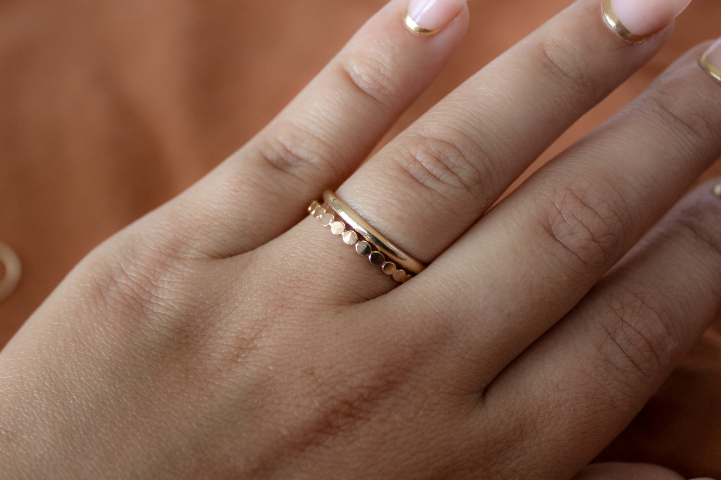 Flat Beaded Gold Stackable Ring