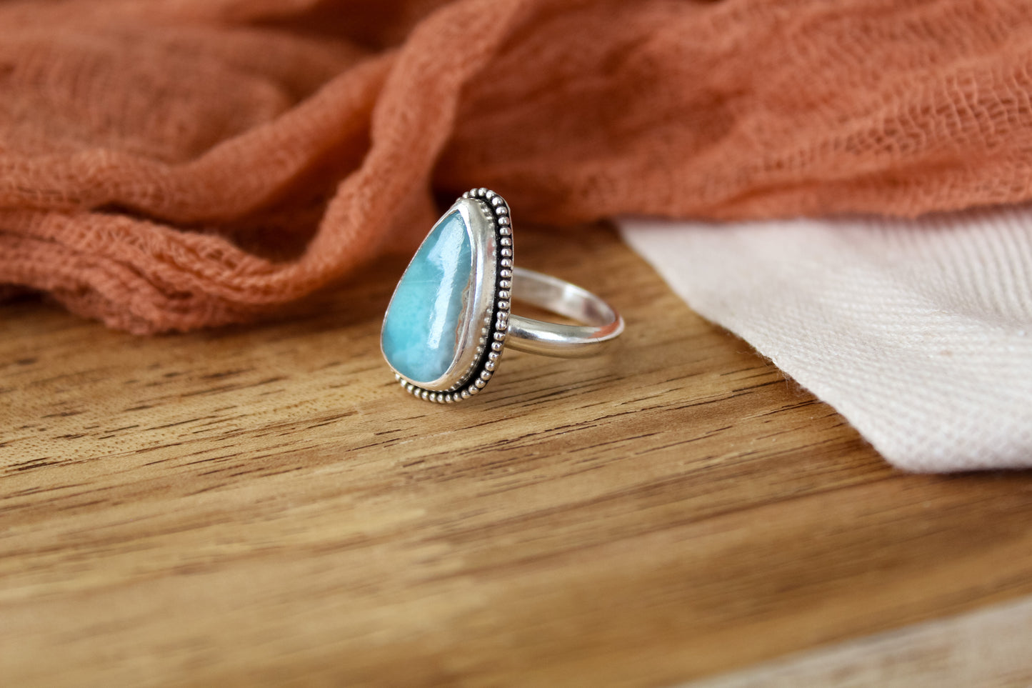 Beaded Larimar Ring (Sz.8)