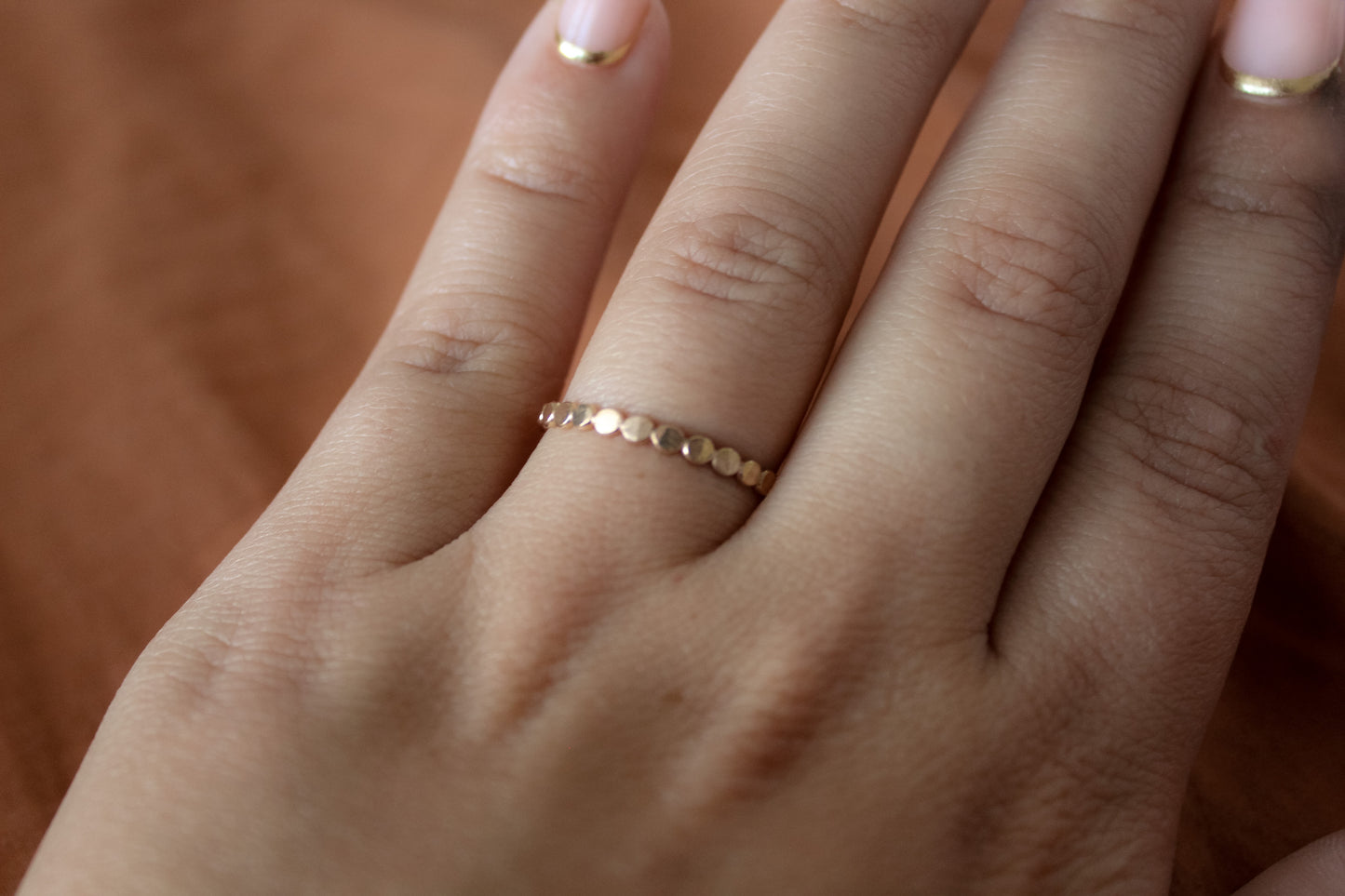 Flat Beaded Gold Stackable Ring