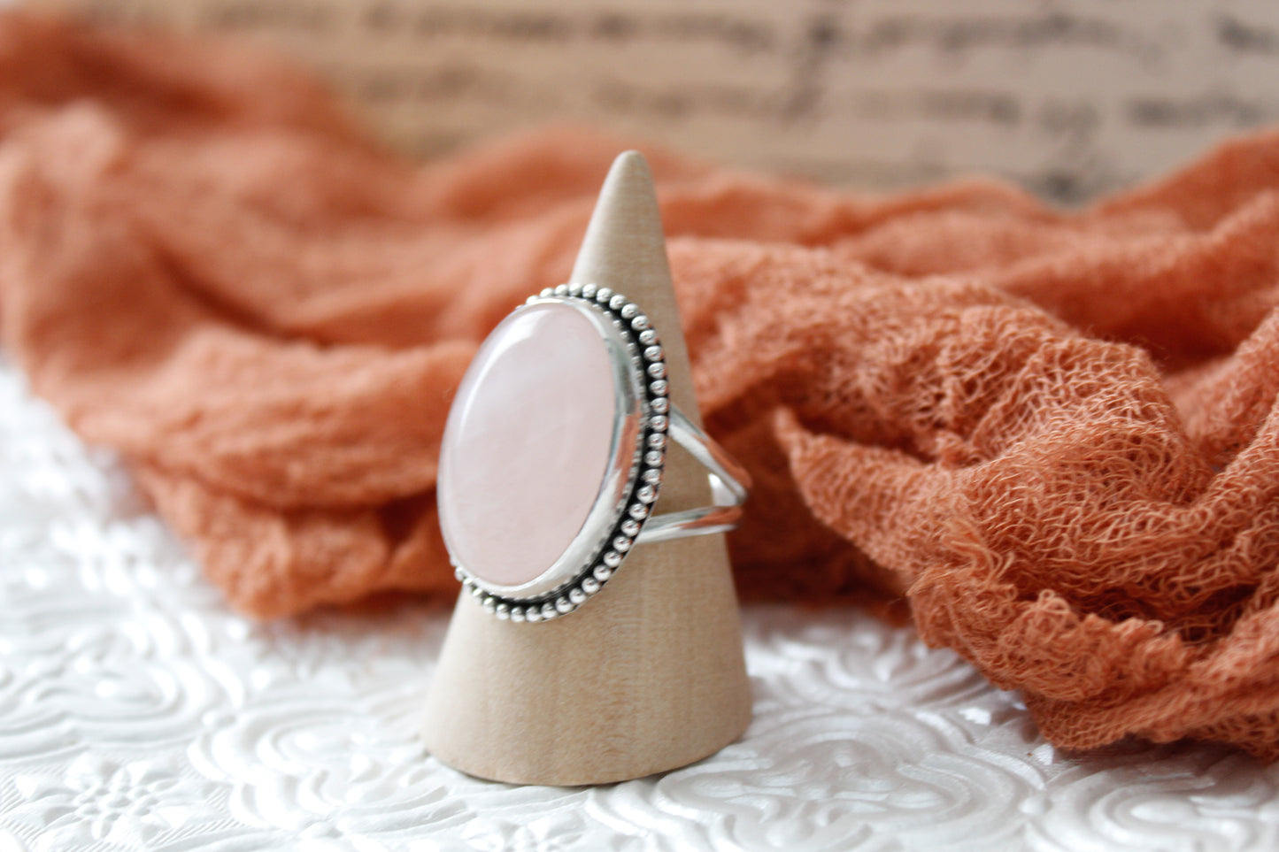 Beaded Rose Quartz Ring (Sz.10.5)