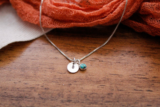 Dainty initial and turquoise necklace