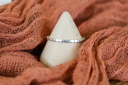 Flat Beaded Silver Stackable Ring