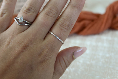 Flat Beaded Silver Stackable Ring