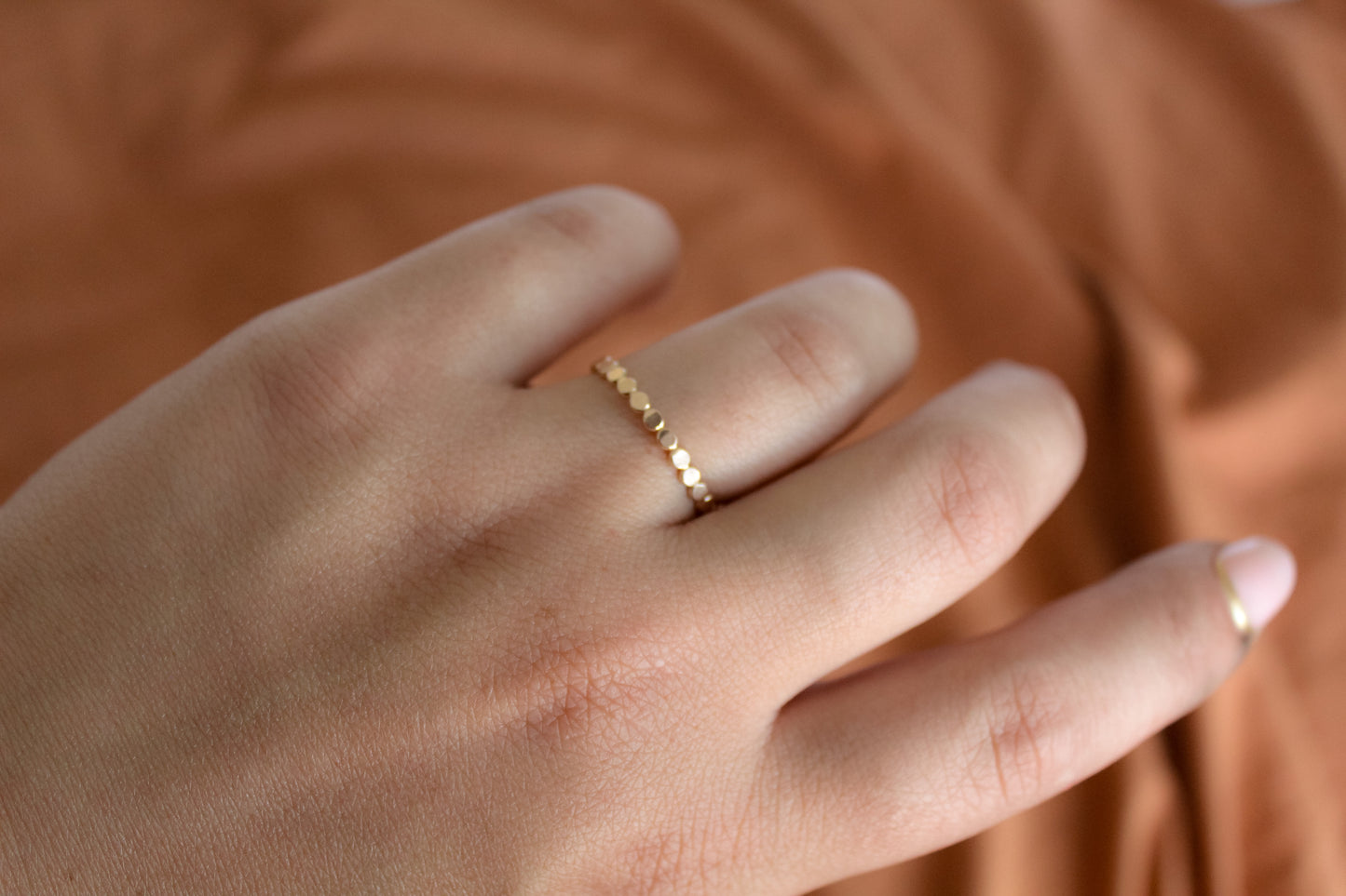 Flat Beaded Gold Stackable Ring