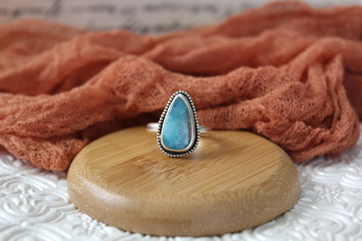 Beaded Larimar Ring (Sz.8)