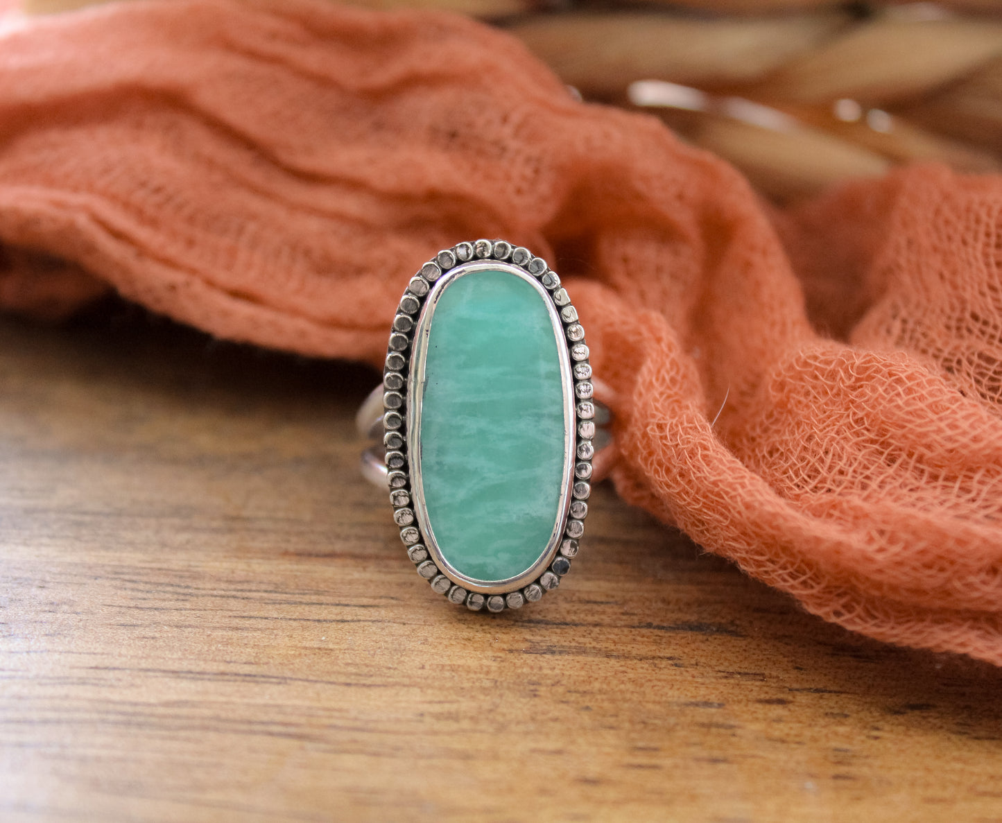 Beaded Amazonite ring (Sz. 10.5)